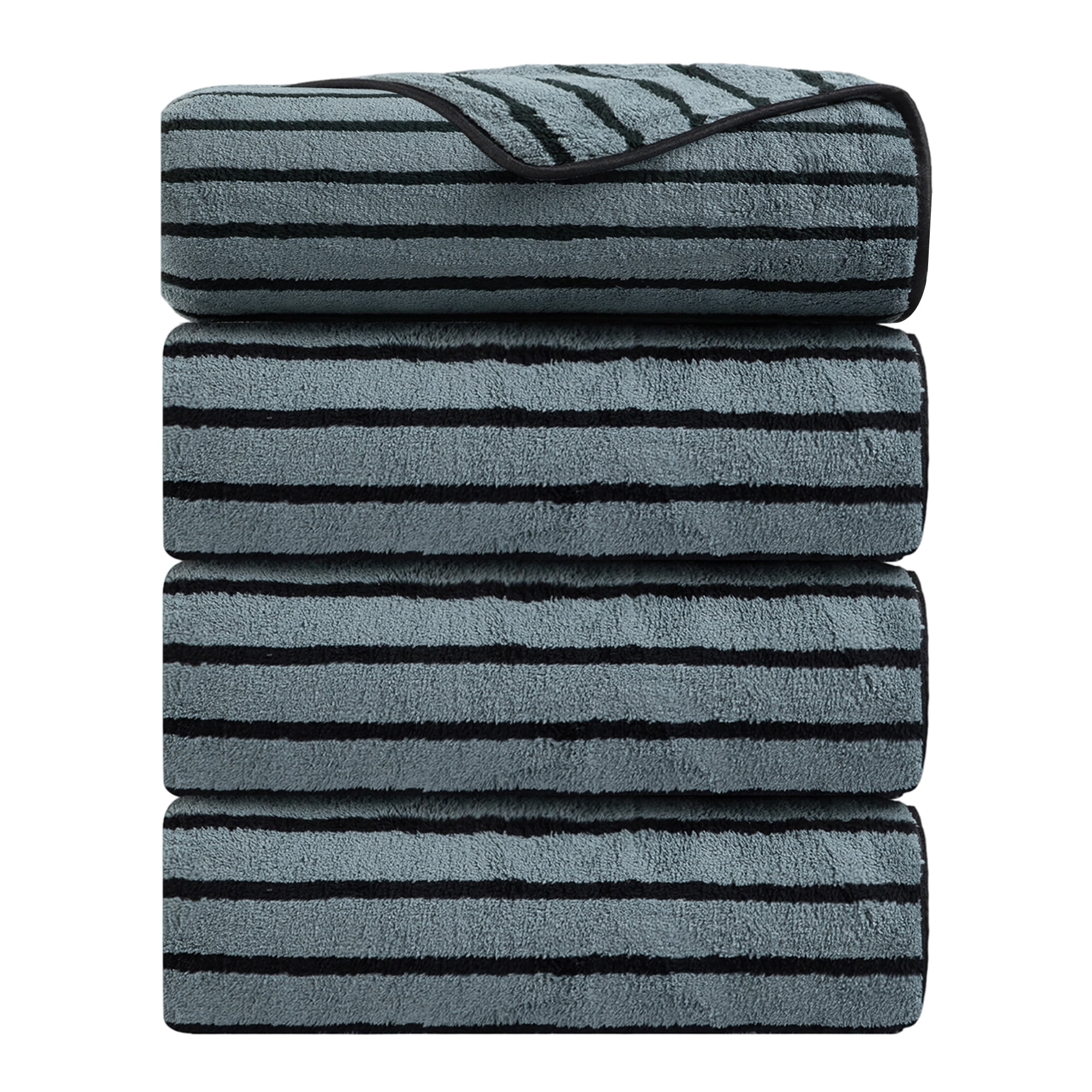 Jessy Home 4 Pack Black Bicolor bar Stripe Large Bath Towels Set Oversized Bath Sheet Soft Towel Set
