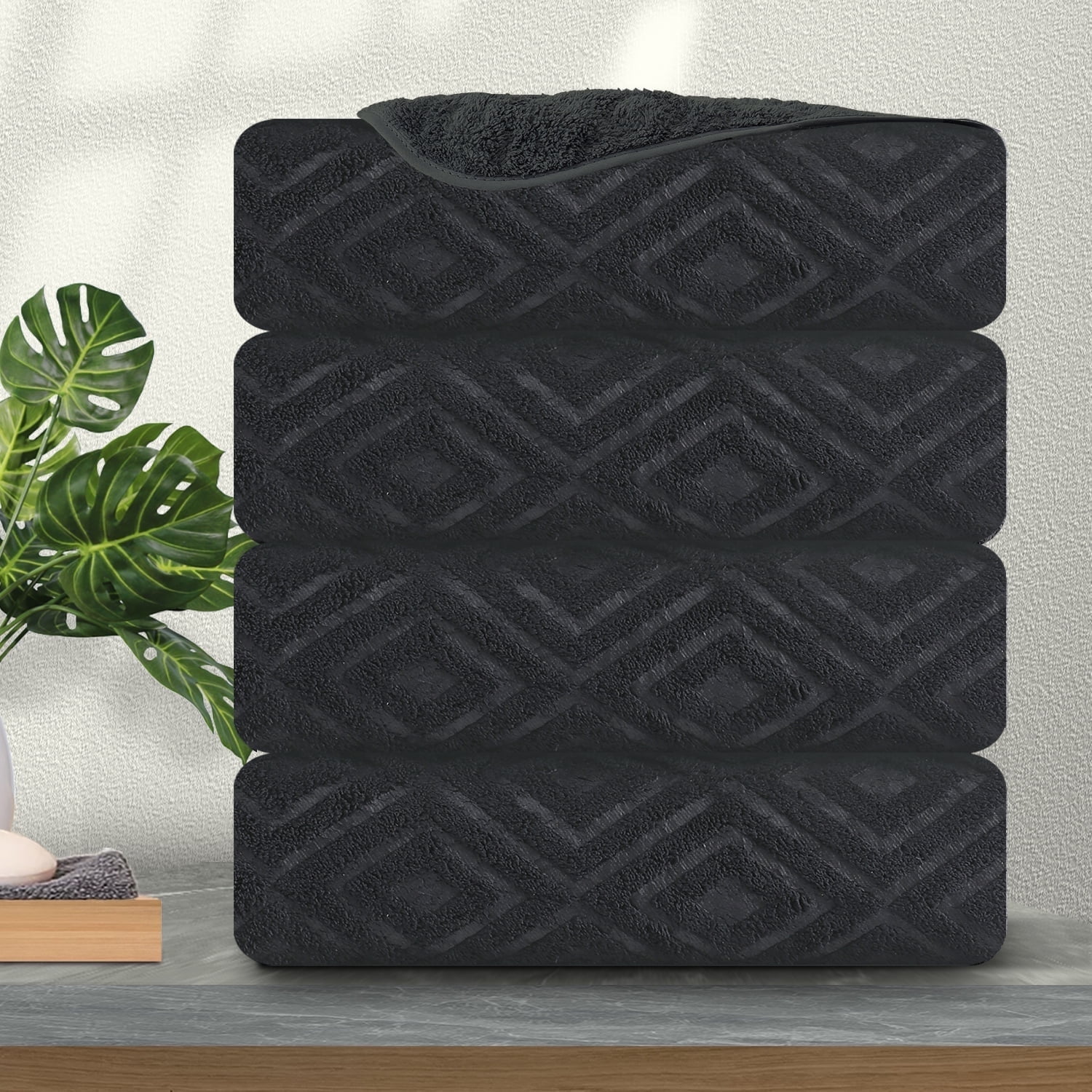 Jessy Home 4 Pack Bath Towels Black Oversized Bath Sheet 35"x70"-600 GSM Soft Extra Large Bath Towel Set