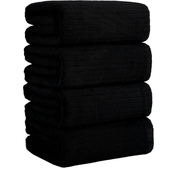 Jessy Home 4 Pack Black Stripe Large Bath Towels Set Oversized Microfiber Bath Sheet Soft Towel Set
