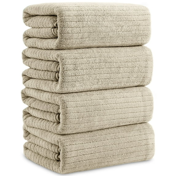 Jessy Home 4 Pack Camel Stripe Large Bath Towels Set Oversized Bath Sheet Soft Towel Set