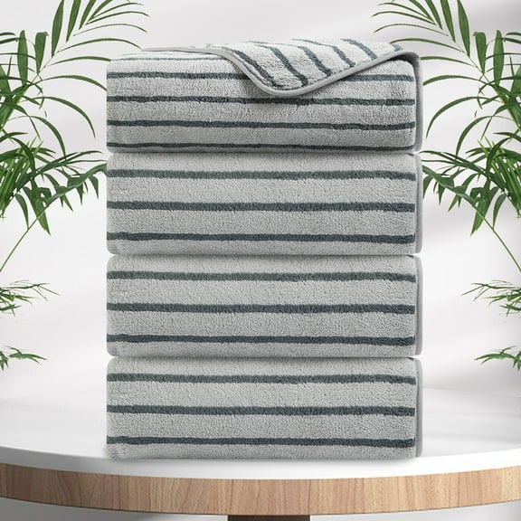 Jessy Home 4 Pack Dark Gray Bicolor bar Stripe Large Bath Towels Set Oversized Bath Sheet Soft Towel Set
