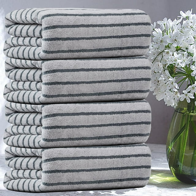 Jessy Home 4 Pack Dark Gray Bicolor bar Stripe Large Bath Towels Set