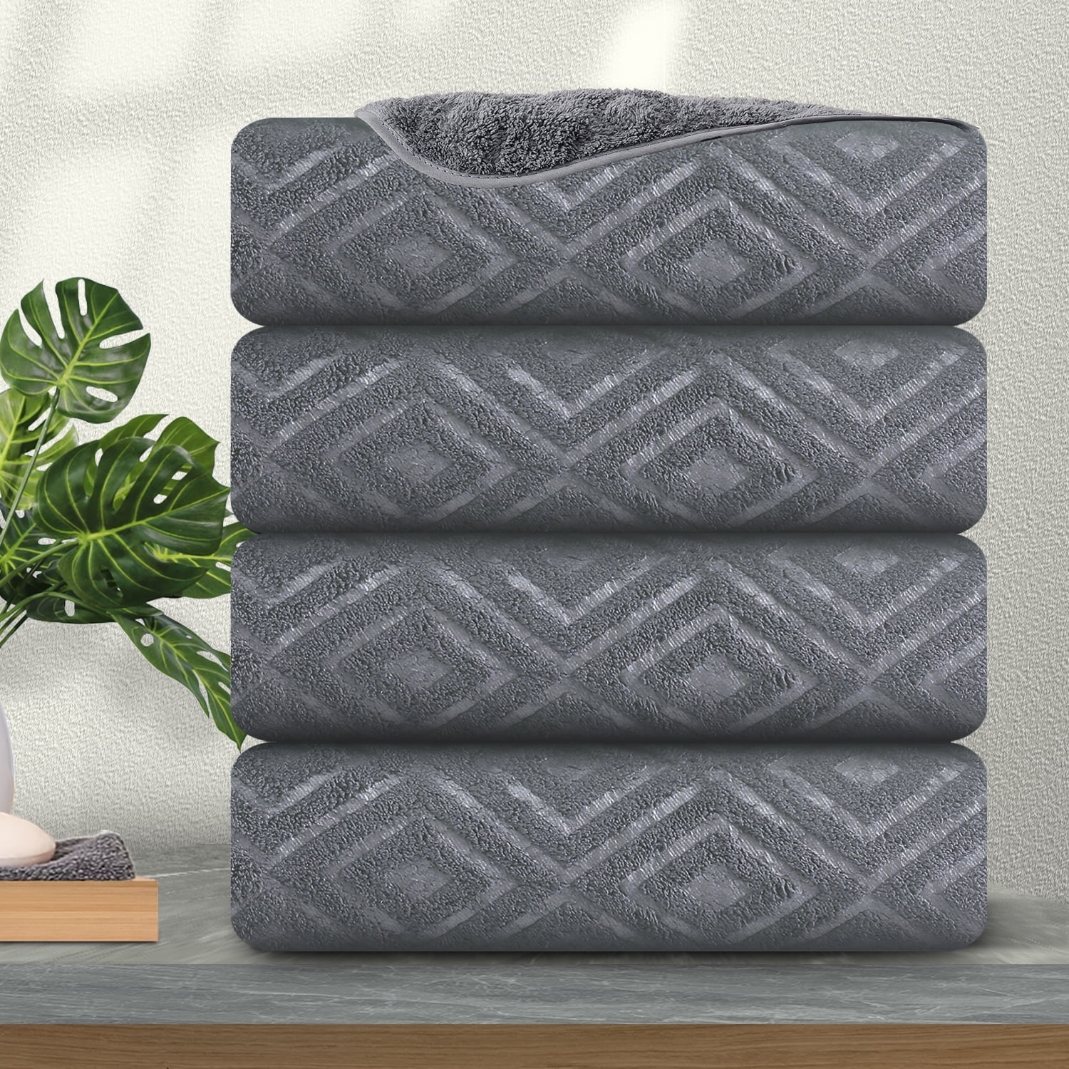 Jessy Home 4 Pack Bath Towels Dark Gray Oversized Bath Sheet 35"x70"-600 GSM Soft Extra Large Bath Towel Set