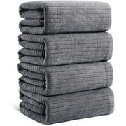 Jessy Home 4 Pack Dark Gray Stripe Large Bath Towels Set Oversized Microfiber Bath Sheet Soft Towel Set