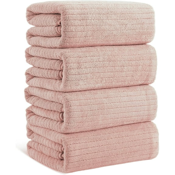 Jessy Home 4 Pack Dark Orange Stripe Large Bath Towels Set Oversized Microfiber Bath Sheet Soft Towel Set