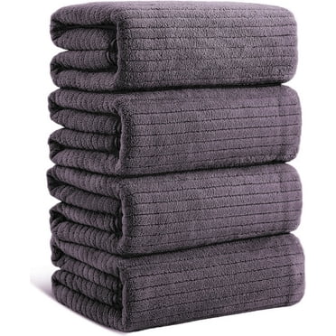 Jessy Home 4 Pack Dark Purple Stripe Large Bath Towels Set Oversized Microfiber Bath Sheet Soft Towel Set