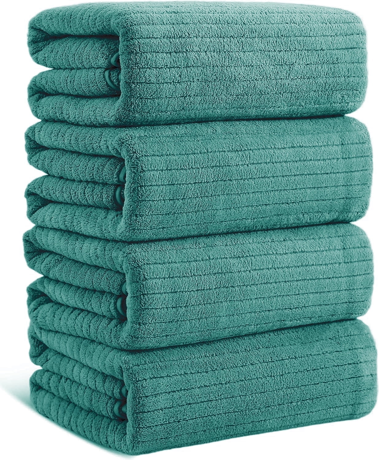 "Jessy Home XXL 4 Pack Green Pine Stripe Plush Soft Bath Towels Set ...