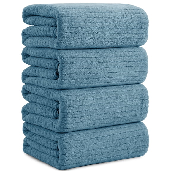 Jessy Home 4 Pack Green Pine Stripe Large Microfiber Bath Towels Set Oversized Bath Sheet Soft Towel Set
