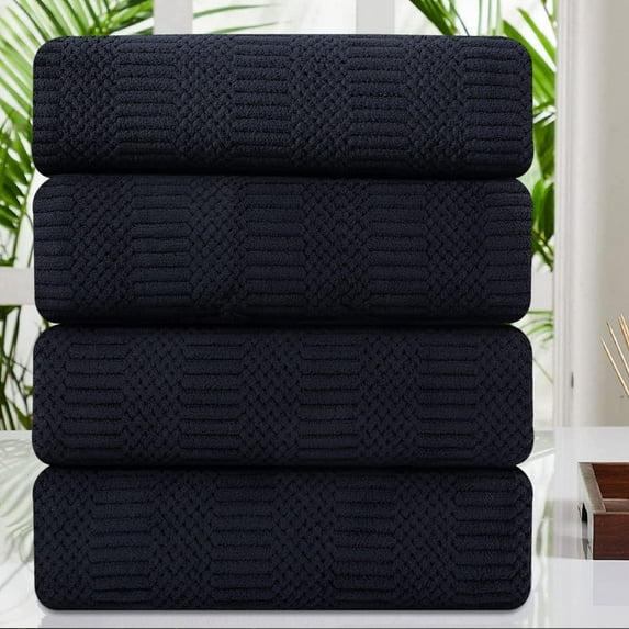 Jessy Home 4 Pack Large Bath Towel Set 600 GSM Ultra Soft Oversized Black Towel Set 35"x70" Extra Large Bath Sheets