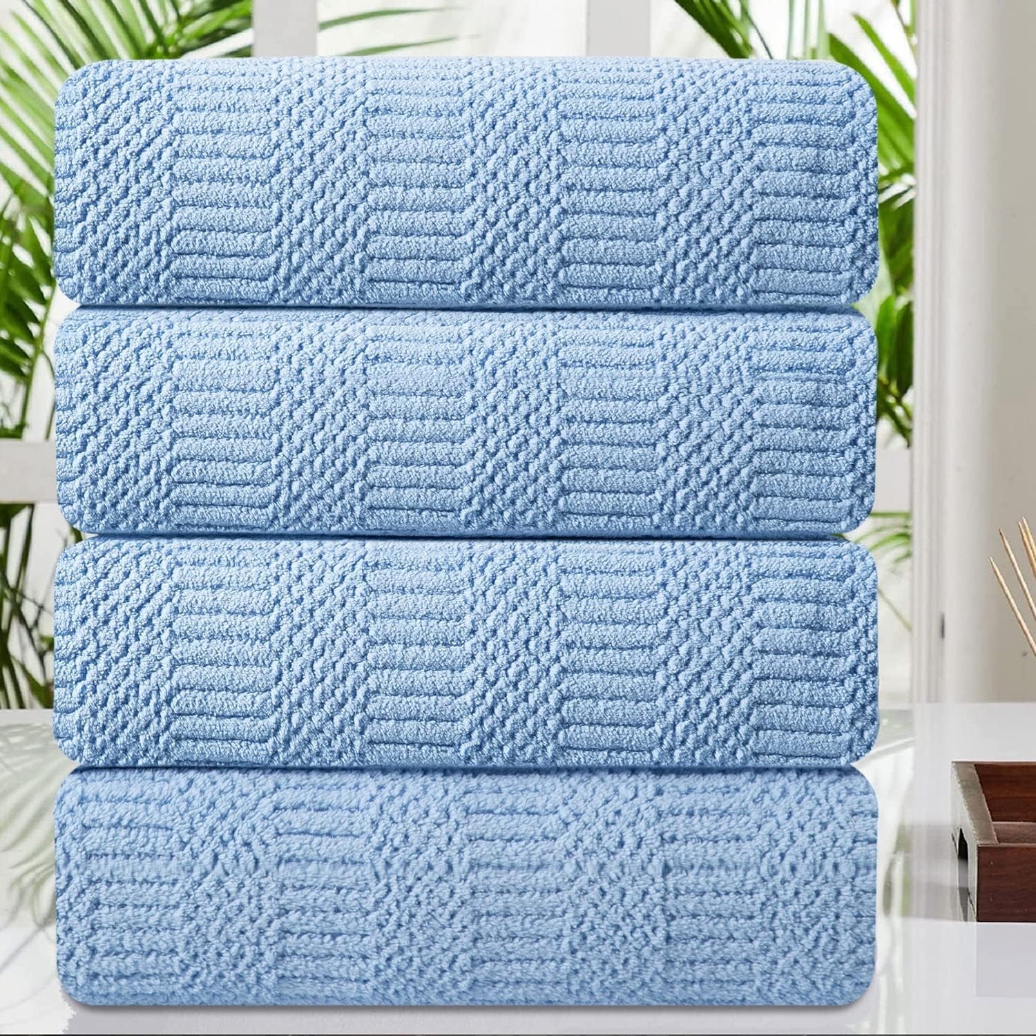 Jessy Home 4 Pack Large Bath Towel Set 600 GSM Ultra Soft Oversized Blue Towel Set 35"x70" Extra Large Bath Sheets
