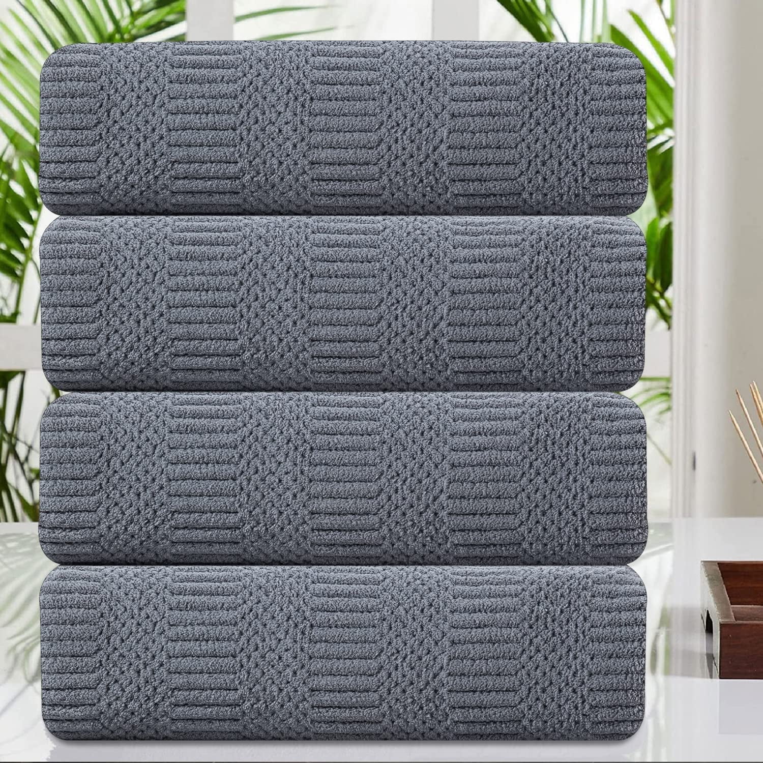 8 Piece Oversized Gray Bath Towel Set-2 Extra Large Bath Towel Sheets,2  Hand Towels,4 Washcloths-600GSM Soft Highly Absorbent Quick Dry Beach Chair