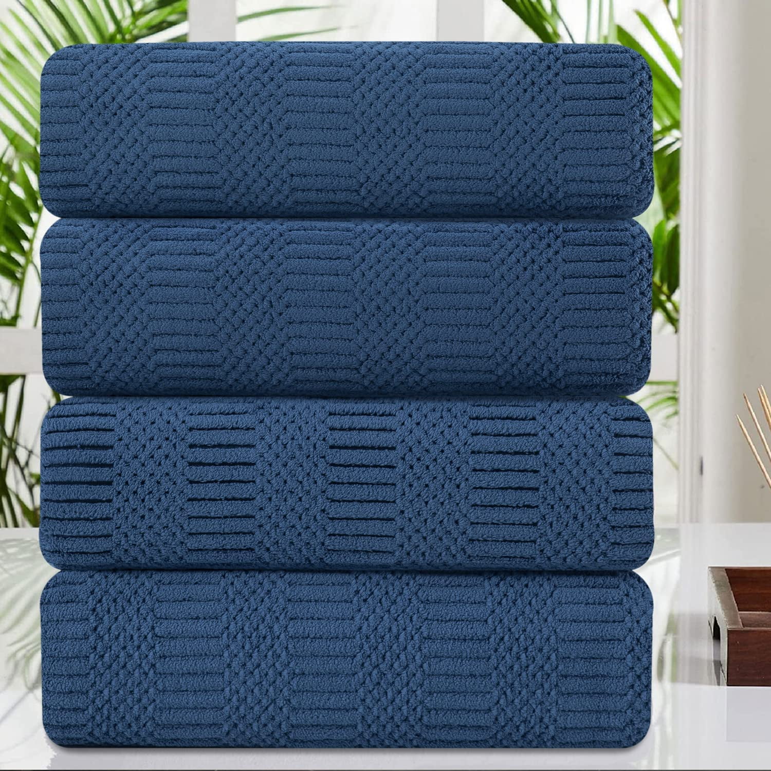 Jessy Home 4 Pack Blue Oversized Bath Towels 35x70-600 GSM Soft Extra  Large Bath Towel Set