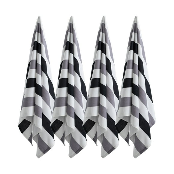 Jessy Home 4 Pack Large Oversized Beach Towels Set 30"*60" Cabana Stripe Pool Towel Gray Black Beach Sheet Towel