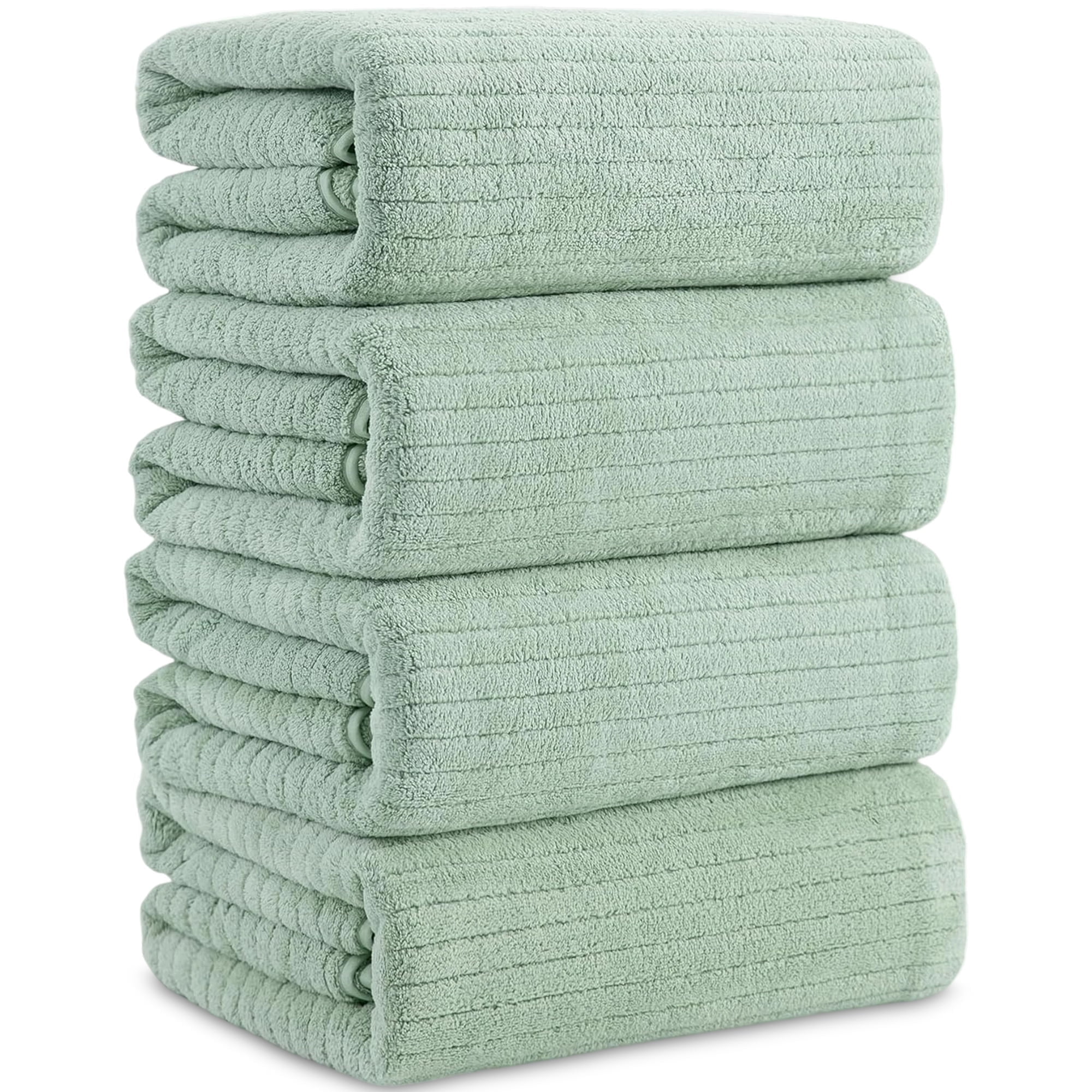 Jessy Home 4 Pack Light Green Stripe Large Bath Towels Set Oversized Bath Sheet Soft Towel Set
