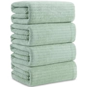 Jessy Home 4 Pack Light Green Stripe Large Bath Towels Set Oversized Bath Sheet Soft Towel Set