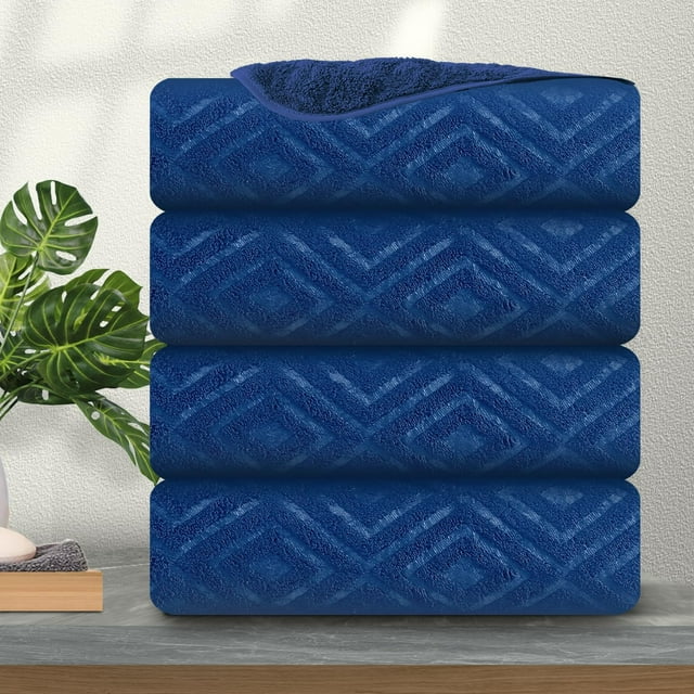 Jessy Home 4 Pack Navy Blue Oversized Bath Towels 35"x70"600 GSM Soft
