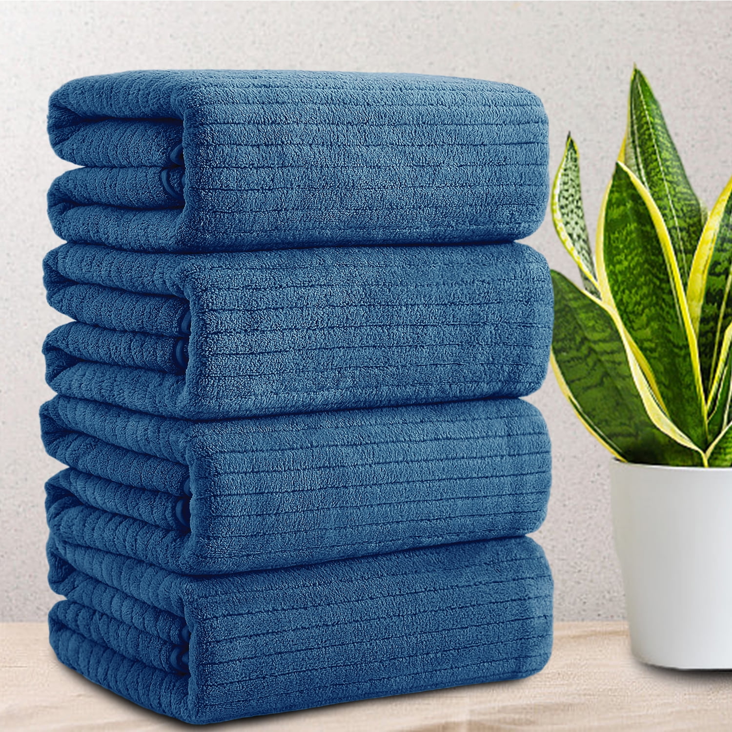 Jessy Home 8 Piece Oversized Blue Bath Towel Set-2 Extra Large Bath Towel  Sheets, 2 Hand Towels, 4 Washcloths-600GSM Soft Plush Towel Set 