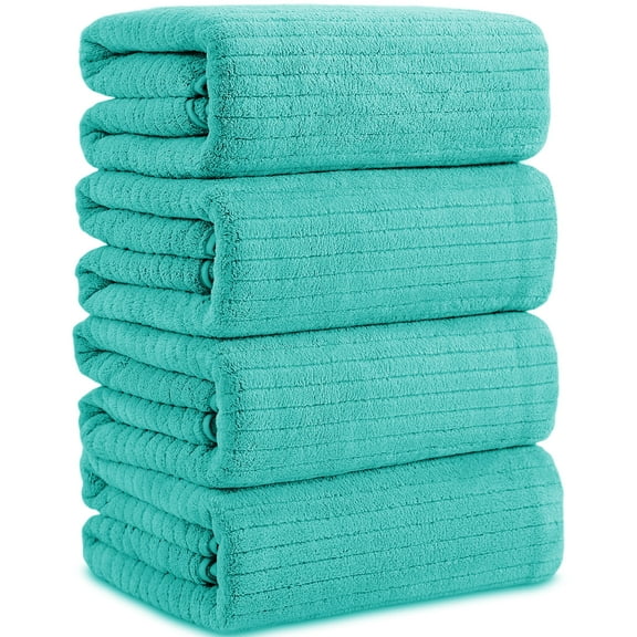 Jessy Home 4 Pack Ocean Blue Stripe Large Bath Towels Set Oversized Bath Sheet Soft Towel Set
