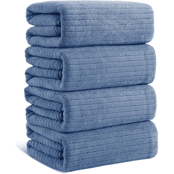 Jessy Home 4 Pack Orchid Stripe Large Bath Towels Set Oversized Microfiber Bath Sheet Soft Towel Set