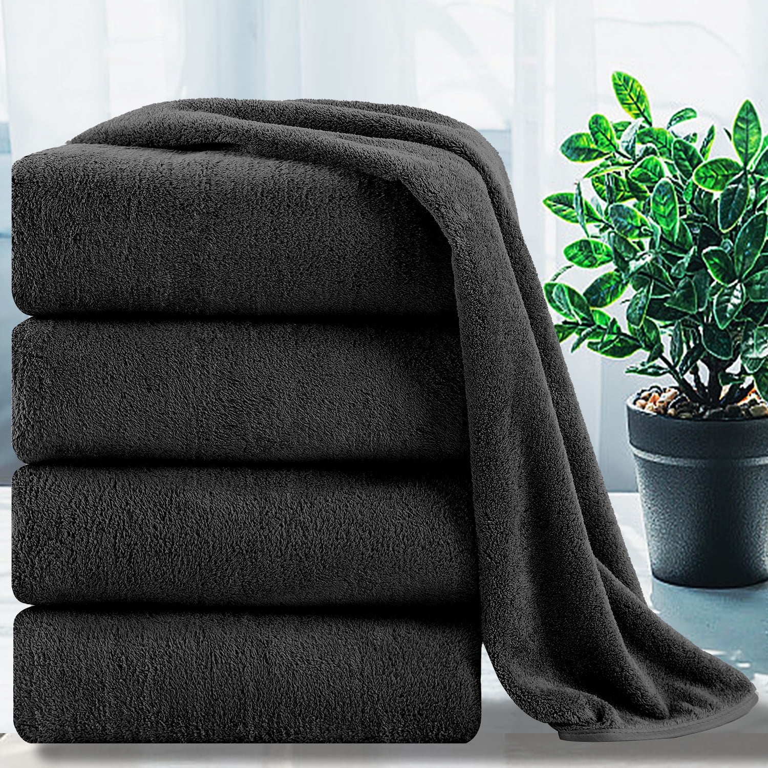 Jessy Home 4 Pack Oversized Bath Sheet Towels 700 GSM Ultra Soft Black Bath Towel Set - Walmart.com