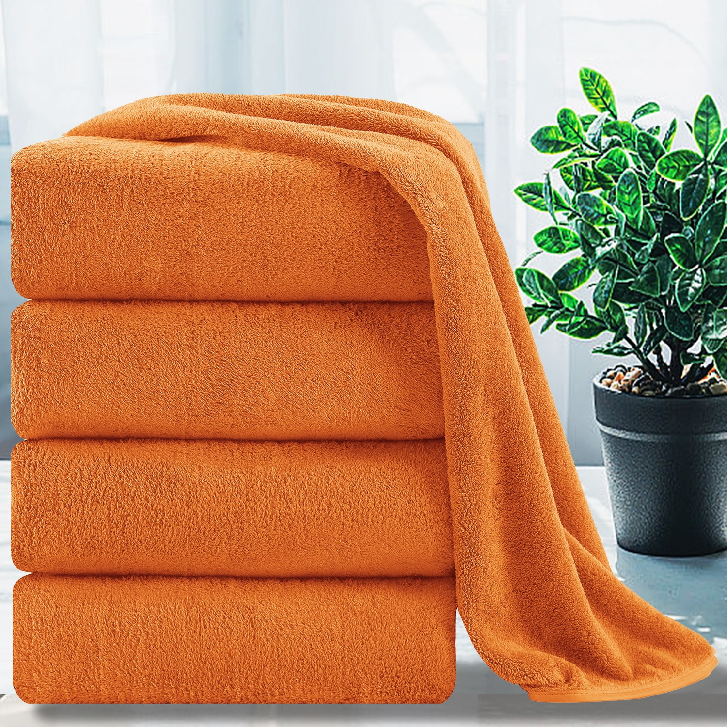 Jessy Home 4 Pack Oversized Bath Sheet Towels 700 GSM Ultra Soft Orange