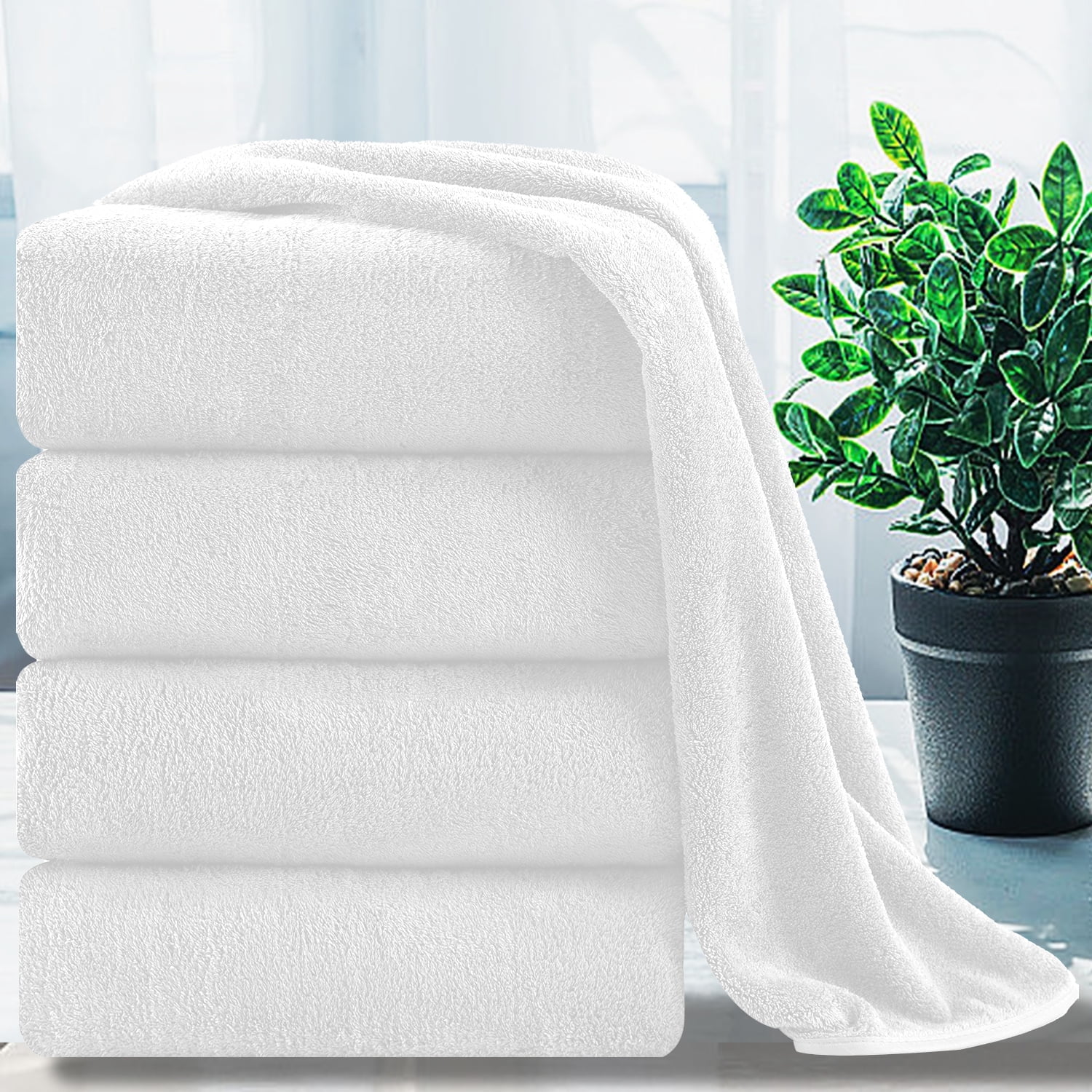 Jessy Home Jumbo 4 Pack Quick Dry Extra Large Bath Towel Set 700 GSM Ultra Soft White Bath Sheets Walmart