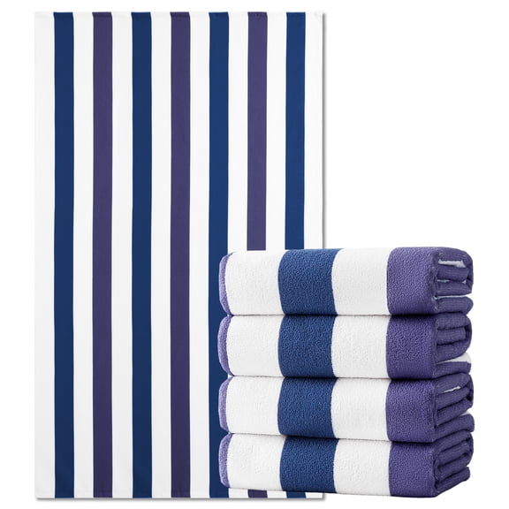 Jessy Home 4 Pack Navy Blue Purple Oversized Beach Towel Set, 40"x70" Striped Beach Towels Super Absorbent Towels for Beach, Pool