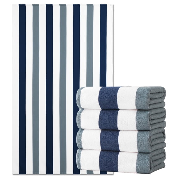 Jessy Home 4 Pack Navy Blue Gray Oversized Beach Towel Set, 40"x70" Striped Beach Towels Super Absorbent Towels for Beach, Pool