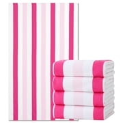 Jessy Home 4 Pack Rose Pink Oversized Beach Towel Set, 40"x70" Striped Beach Towels Super Absorbent Towels for Beach, Pool