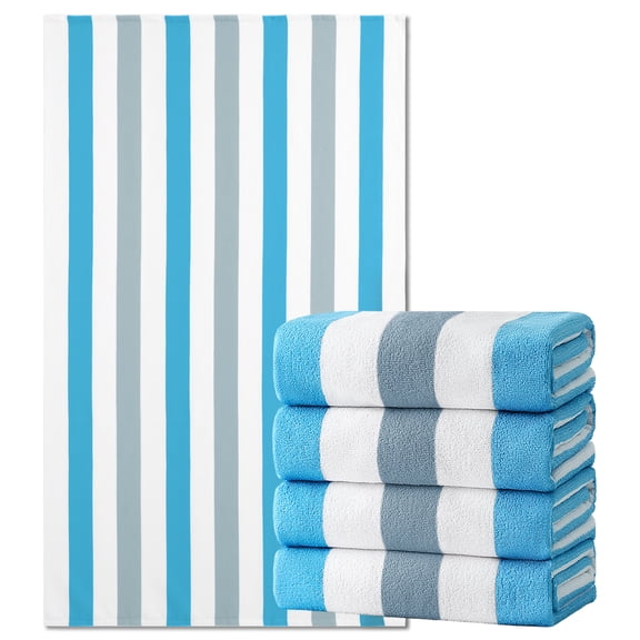 Jessy Home 4 Pack Sky Blue Gray Oversized Beach Towel Set, 40"x70" Striped Beach Towels Super Absorbent Towels for Beach, Pool