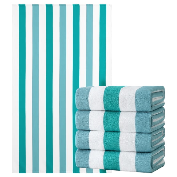 Jessy Home 4 Pack Turquoise Green Oversized Beach Towel Set, 40"x70" Striped Beach Towels Super Absorbent Towels for Beach, Pool