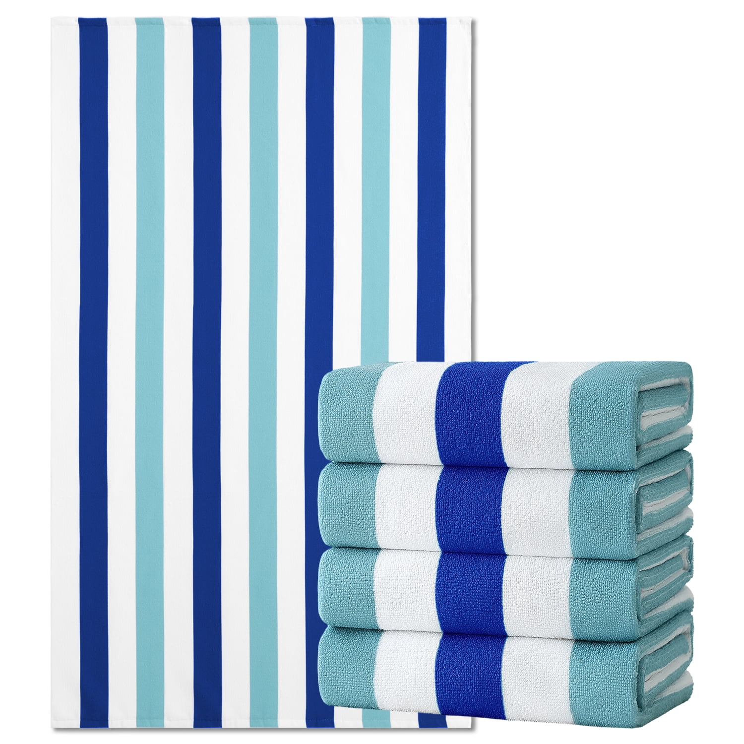 Jessy Home 4 Pack Turquoise Blue Oversized Beach Towel Set, 40"x70" Striped Beach Towels Super Absorbent Towels for Beach, Pool