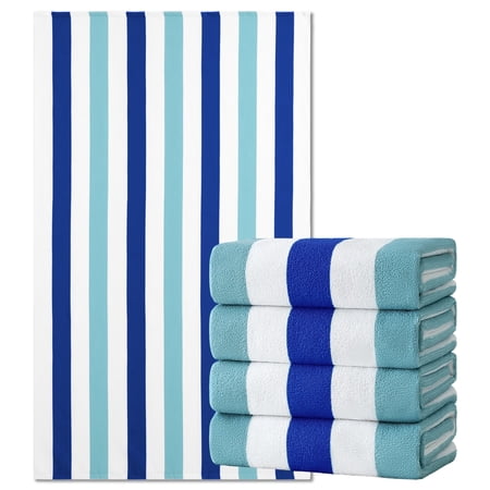 Jessy Home 4 Pack Turquoise Blue Oversized Beach Towel Set, 40"x70" Striped Beach Towels Super Absorbent Towels for Beach, Pool