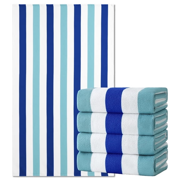 Jessy Home 4 Pack Turquoise Blue Oversized Beach Towel Set, 40"x70" Striped Beach Towels Super Absorbent Towels for Beach, Pool