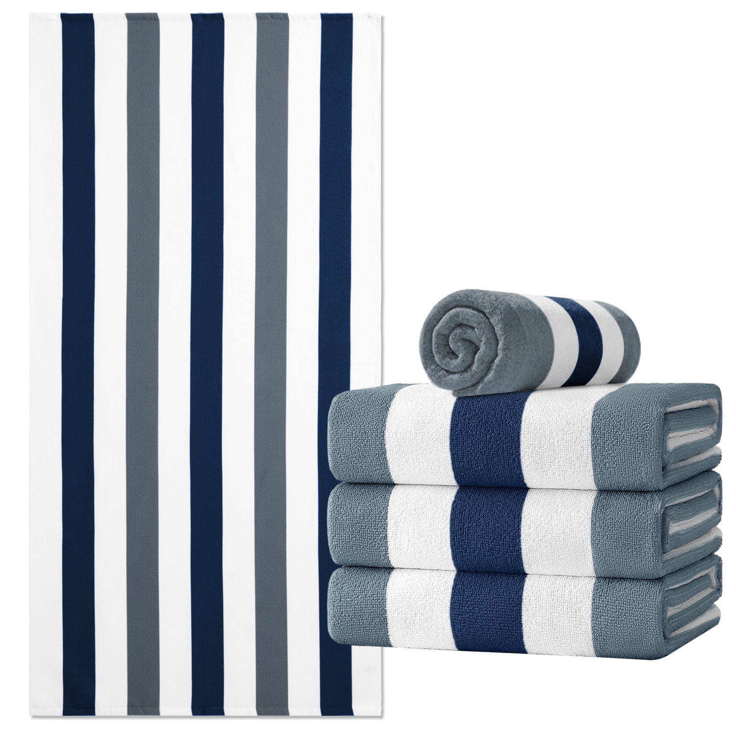 Jessy Home 4 Pack Stripe Beach Towel Sets, 30"x60" Quick-dry Sand-resistant Lightweight Soft Beach Towel for Travel, Gym