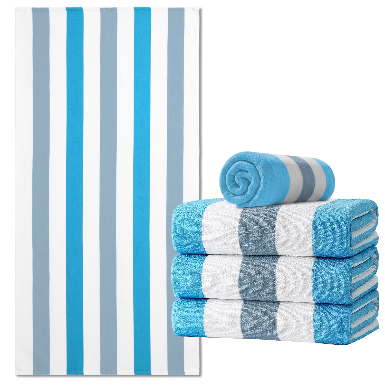 Jessy Home 4 Pack Stripe Beach Towel Sets, 30"x60" Quick-dry Sand-resistant Lightweight Soft Beach Towel for Travel, Gym