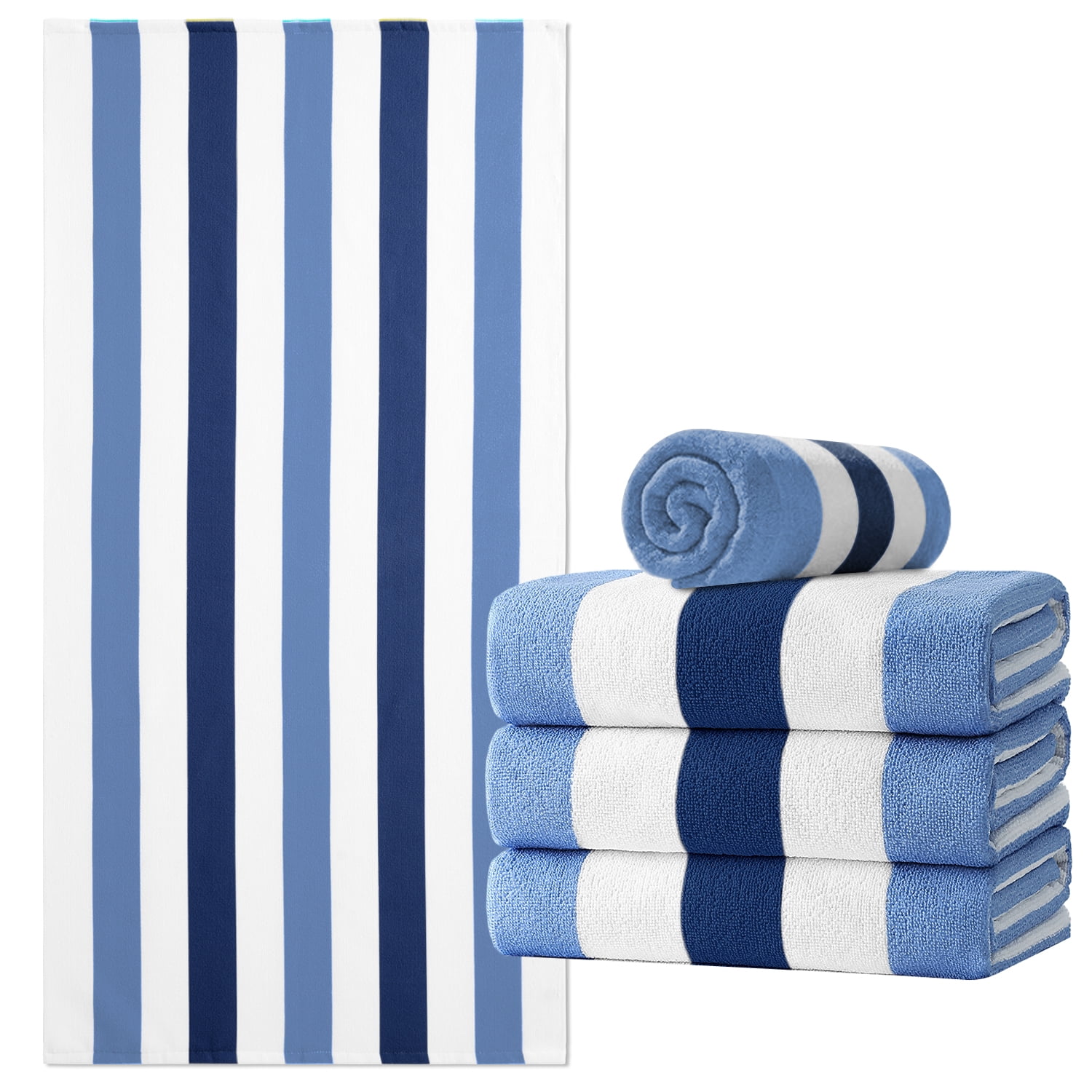 Jessy Home 4 Pack Stripe Beach Towel Sets, 30"x60" Quick-dry Sand-resistant Lightweight Soft Beach Towel for Travel, Gym