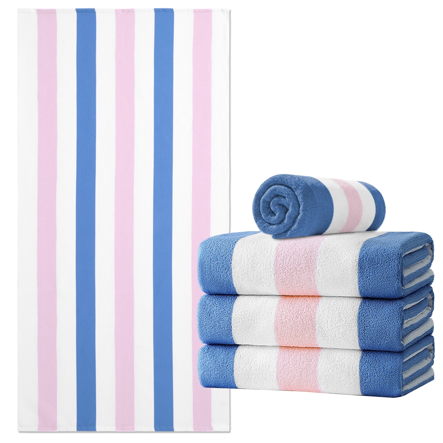 Jessy Home 4 Pack Stripe Beach Towel Sets, 30"x60" Quick-dry Sand-resistant Lightweight Soft Beach Towel for Travel, Gym