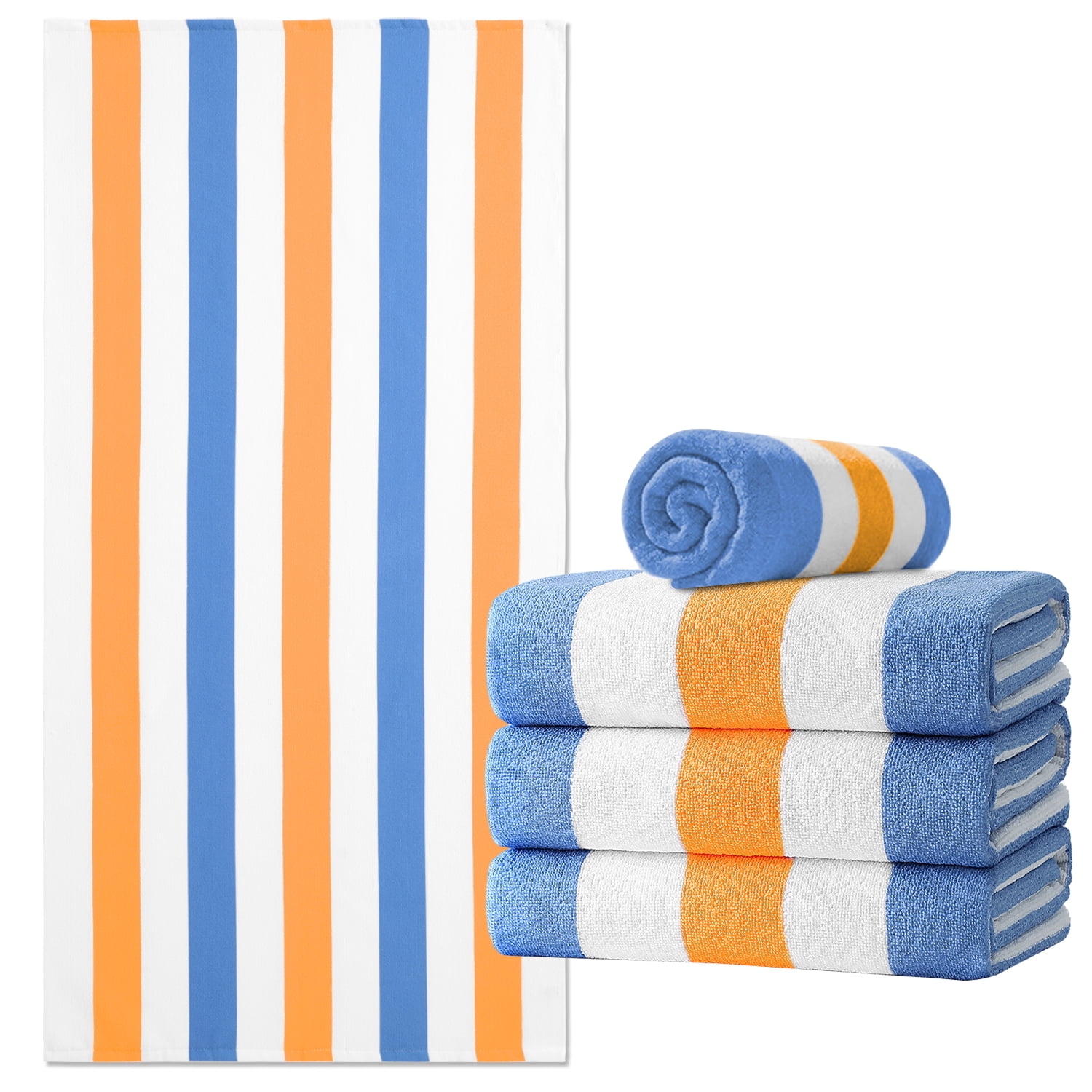 Jessy Home 4 Pack Stripe Beach Towel Sets, 30"x60" Quick-dry Sand-resistant Lightweight Soft Beach Towel for Travel, Gym