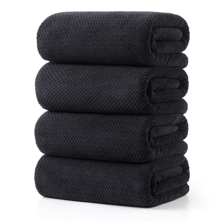 Jessy Home 4 Pack Towel Set Oversized Bath Sheet Towels 600 GSM Ultra Soft Black Bath Towels