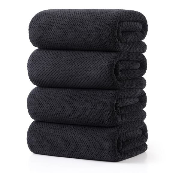 Jessy Home 4 Pack Towel Set Oversized Bath Sheet Towels 600 GSM Ultra Soft Black Bath Towels