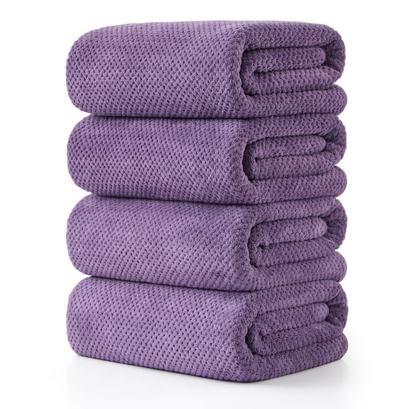 Jessy Home 4 Pack Towel Set Oversized Bath Sheet Towels 600 GSM Ultra Soft Dark Purple Bath Towels