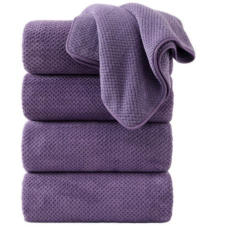 Jessy Home 4 Pack Towel Set Oversized Bath Sheet Towels 600 GSM Ultra Soft Dark Purple Bath Towels