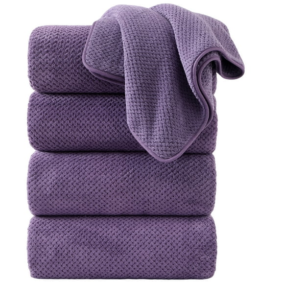 Jessy Home 4 Pack Towel Set Oversized Bath Sheet Towels 600 GSM Ultra Soft Dark Purple Bath Towels