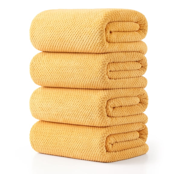 Jessy Home 4 Pack Towel Set Oversized Bath Sheet Towels 600 GSM Ultra Soft Dark Yellow Bath Towels