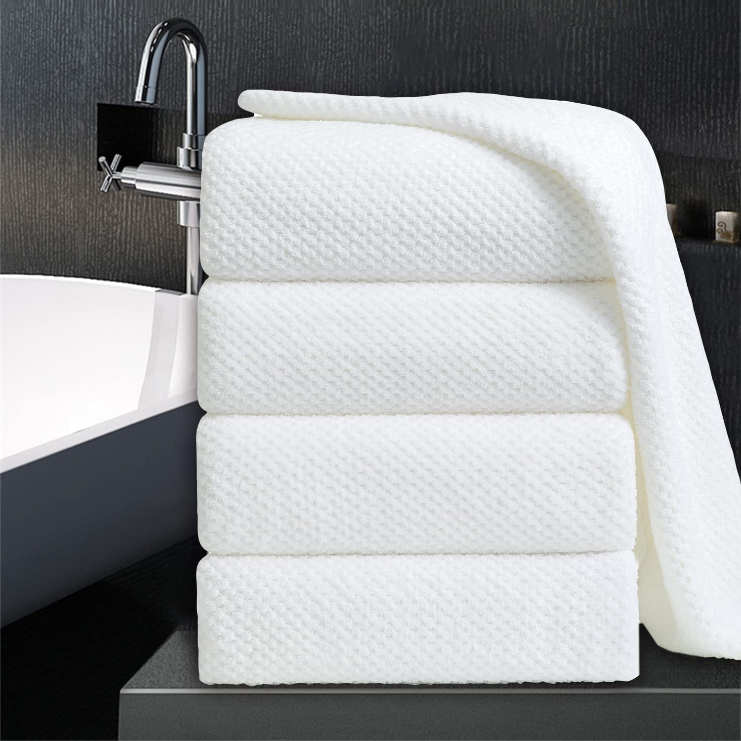 Jessy Home 4 Pack Towel Set Oversized Bath Sheet Towels 600 GSM Ultra Soft White Bath Towels