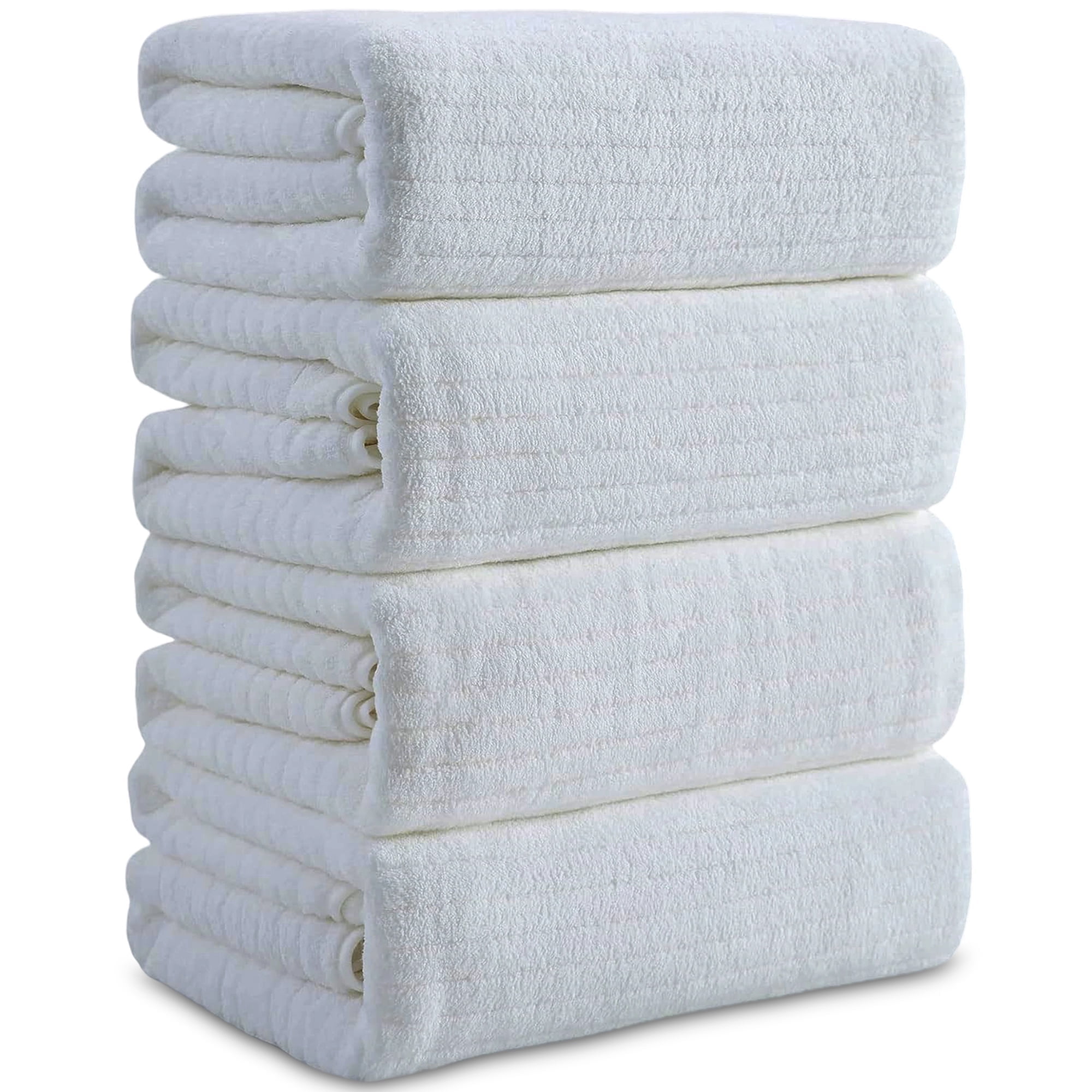 Jessy Home 4 Pack White Stripe Large Bath Towels Set Oversized Bath Sheet Soft Towel Set