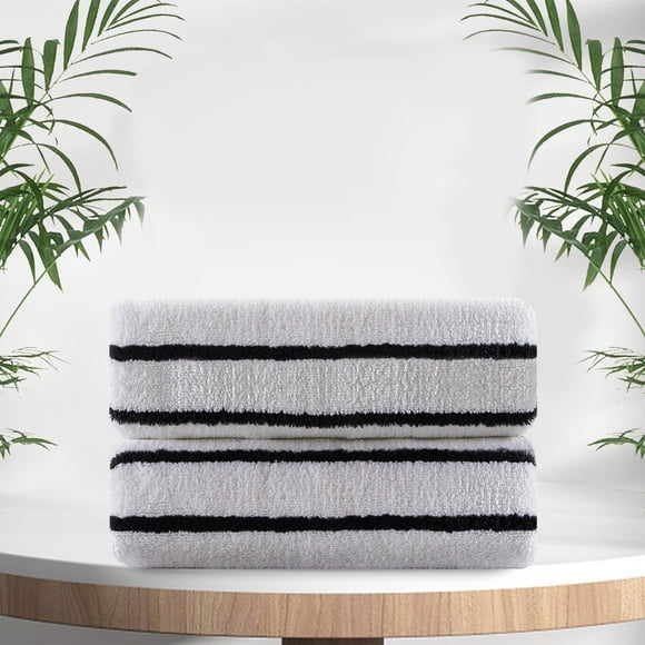 Jessy Home 2 Pack Hand Towel Black White Bicolor bar Stripe Towel Set