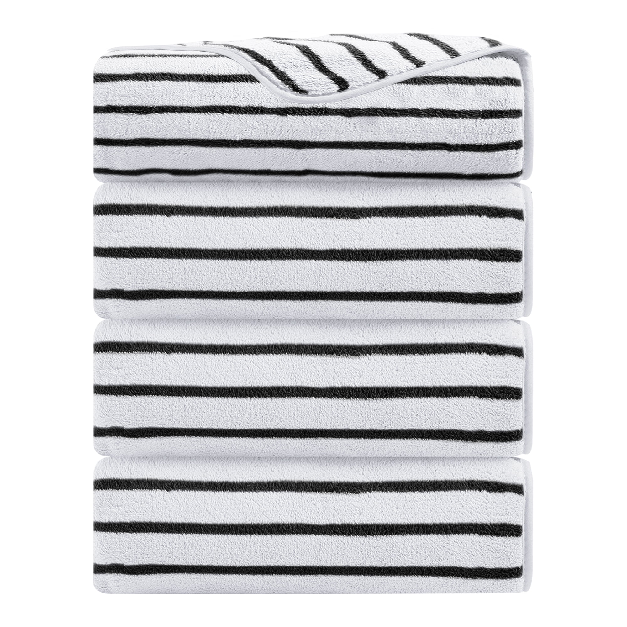 Jessy Home 4 Pack Black White Bicolor bar Stripe Large Bath Towels Set Oversized Bath Sheet Soft Towel Set