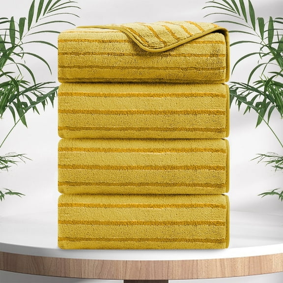 Jessy Home 4 Pack Dark Yellow Bicolor bar Stripe Large Bath Towels Set Oversized Bath Sheet Soft Towel Set